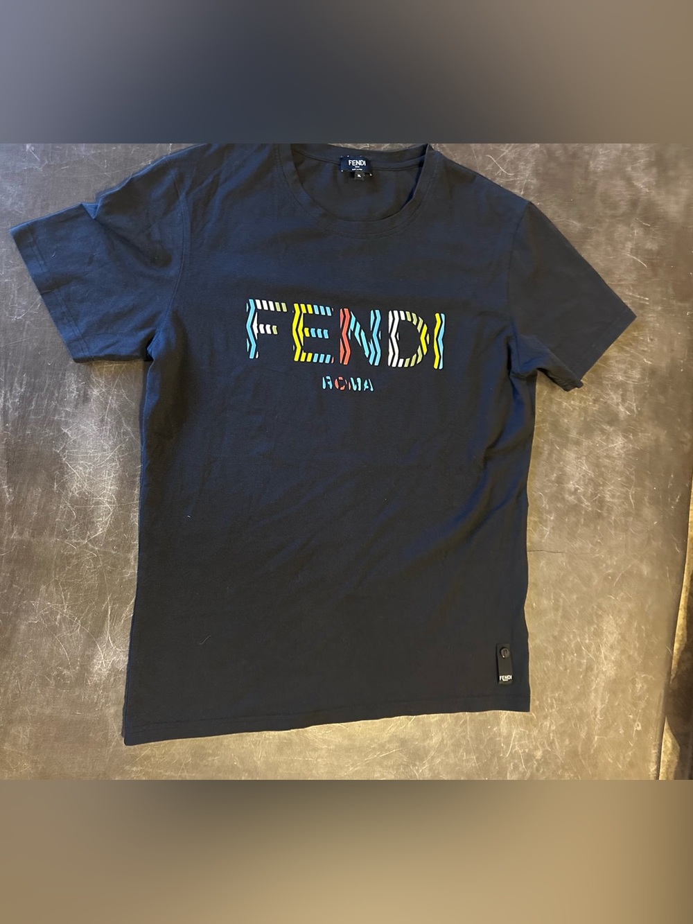 Fendi Black Short-Sleeve Tee with Multicolor FENDI Logo